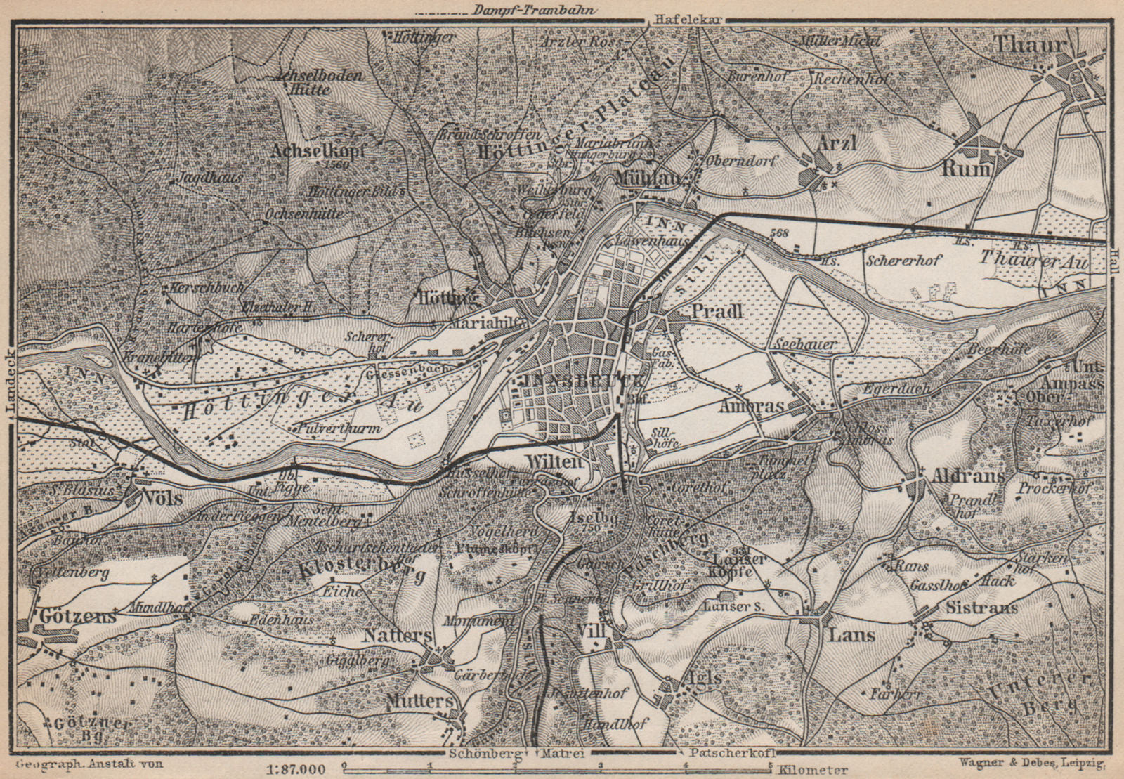 INNSBRUCK ENVIRONS Umgebung. Thaur Gotzens Igls. Austria Österreich 1899 map